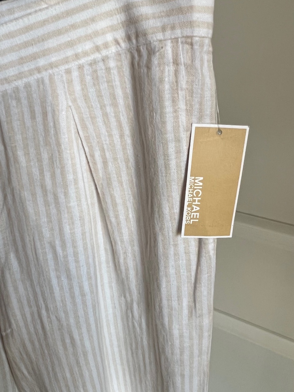 Michael Kors Cream and White Striped Wide Leg Pants